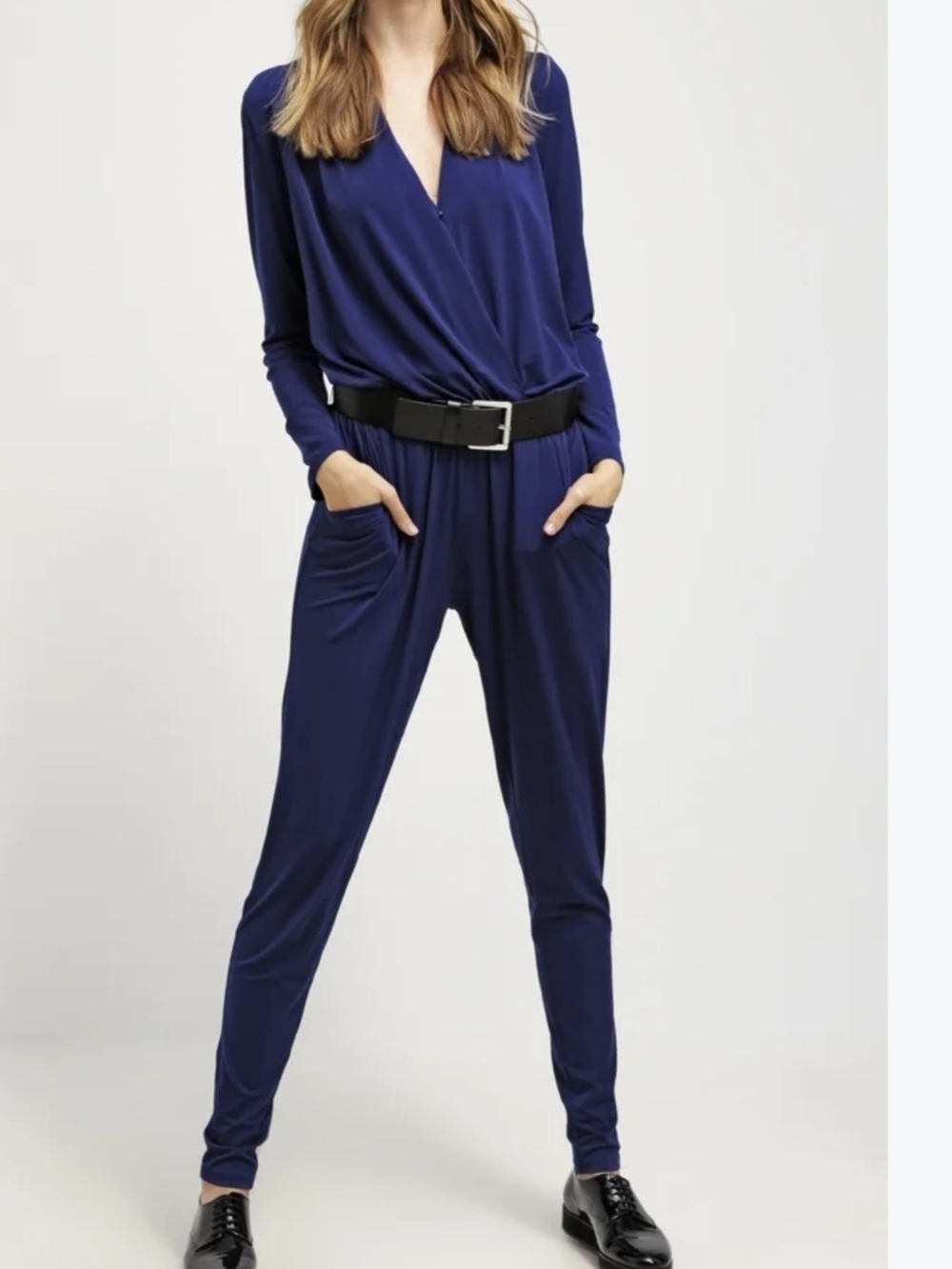 Michael Kors Navy Wrap-Front Long-Sleeve Jumpsuit
